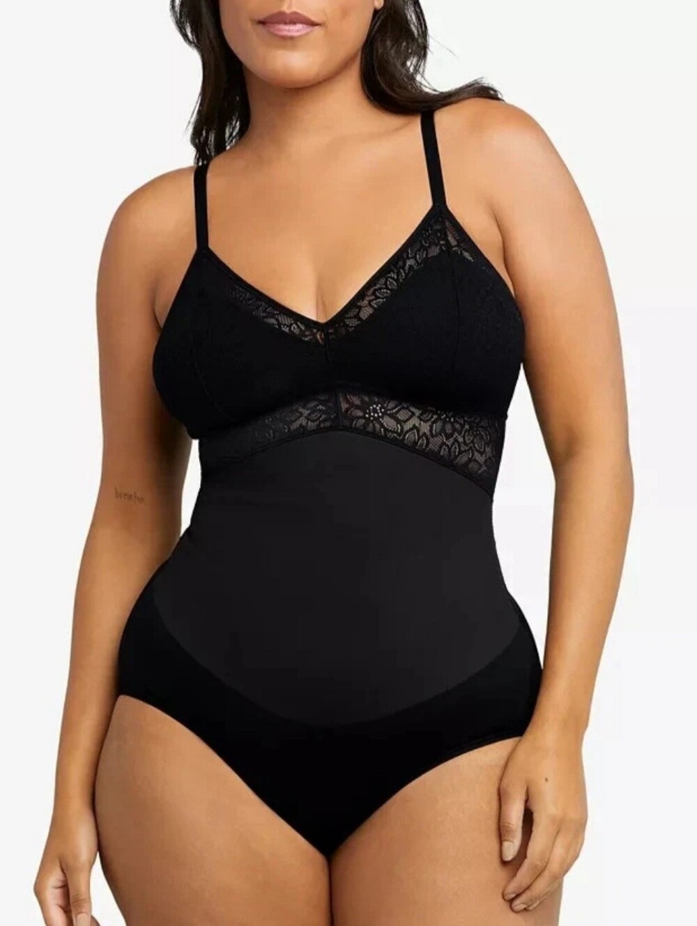 Maidenform Black Lace-Trim Shaping Bodysuit